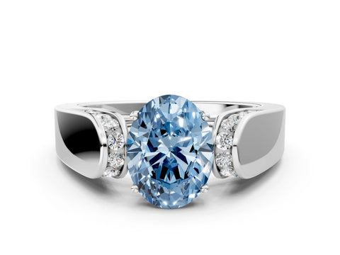 White gold Fancy Blue Oval Cut Cut Diamond Channel Set Solitaire Ring with Four-Prong Setting_72
