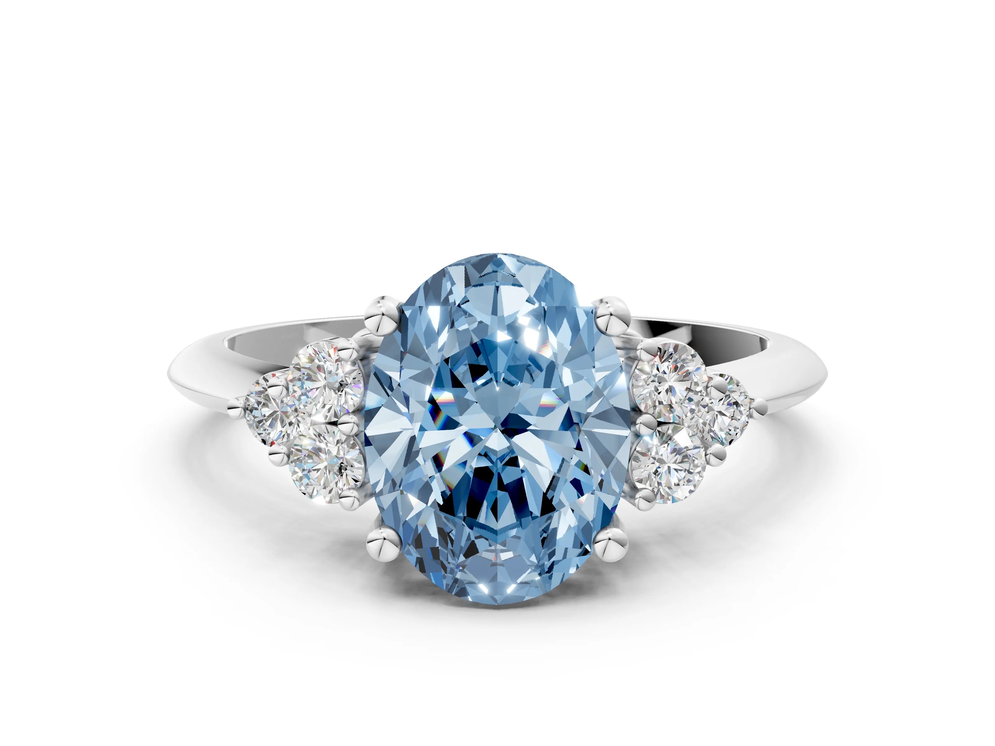 White gold Fancy Blue Oval Cut Cut Diamond Cluster Ring with Solitaire Band and Four-Prong Setting_12