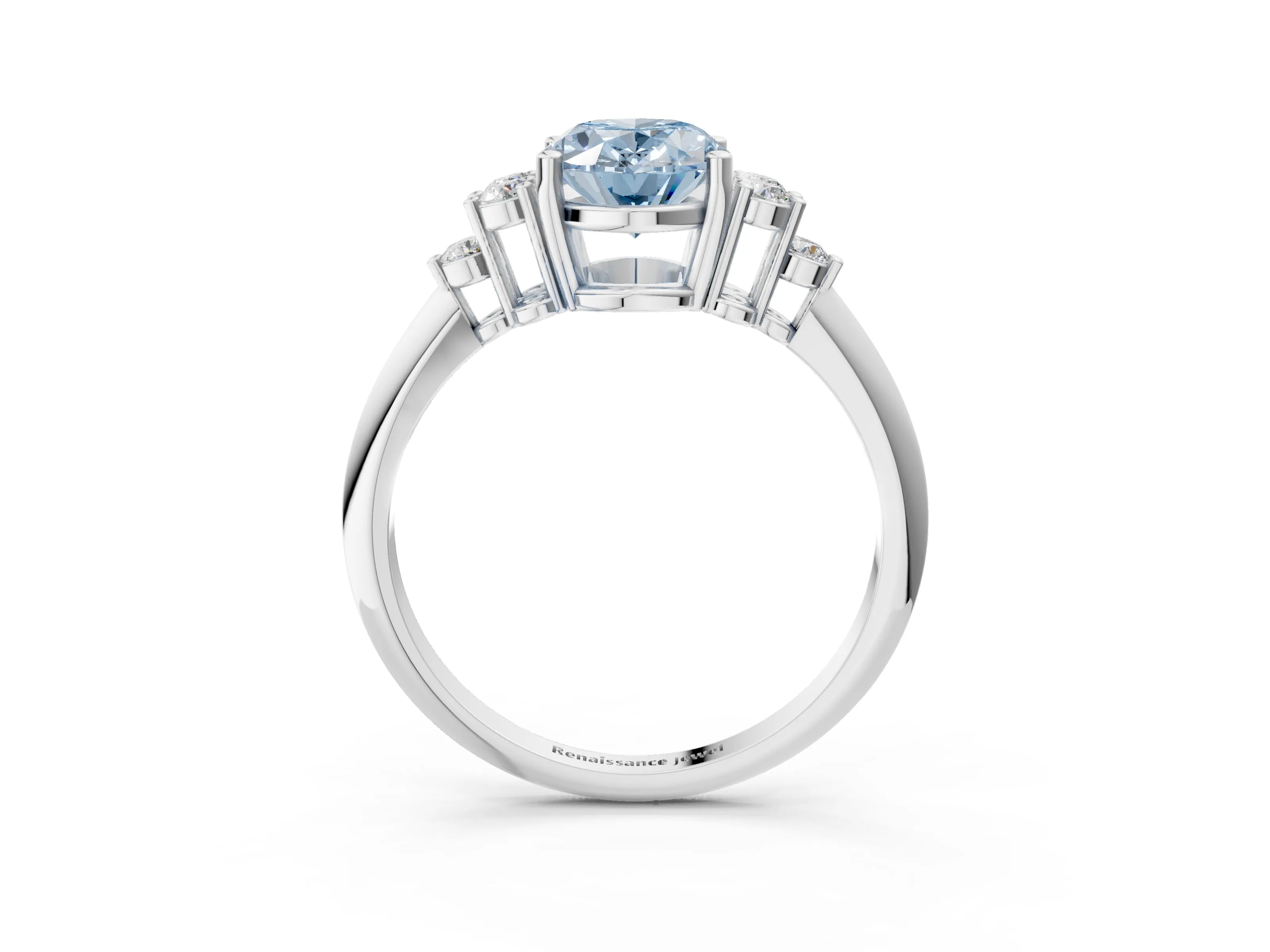 White gold Fancy Blue Oval Cut Cut Diamond Cluster Ring with Solitaire Band and Four-Prong Setting_15