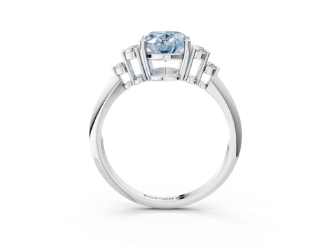 White gold Fancy Blue Oval Cut Cut Diamond Cluster Ring with Solitaire Band and Four-Prong Setting_15