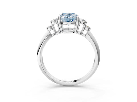 White gold Fancy Blue Oval Cut Cut Diamond Cluster Ring with Solitaire Band and Four-Prong Setting_27