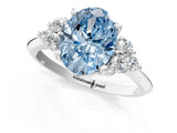 White gold Fancy Blue Oval Cut Cut Diamond Cluster Ring with Solitaire Band and Four-Prong Setting_49