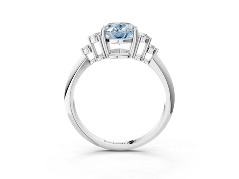 White gold Fancy Blue Oval Cut Cut Diamond Cluster Ring with Solitaire Band and Four-Prong Setting_51