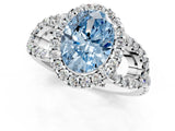 White gold Fancy Blue Oval Cut Cut Diamond Halo Engagement Ring with Open Split Pavé Band_1