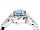 White gold Fancy Blue Oval Cut Cut Diamond Halo Engagement Ring with Open Split Pavé Band_4