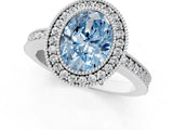 White gold Fancy Blue Oval Cut-Cut Diamond Halo Engagement Ring with Pave Band and Prong Setting_1