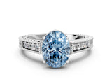 White gold Fancy Blue Oval Cut Cut Diamond Milgrain Pave Band Four-Prong Setting Ring_15
