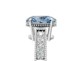 White gold Fancy Blue Oval Cut Cut Diamond Milgrain Pave Band Four-Prong Setting Ring_20