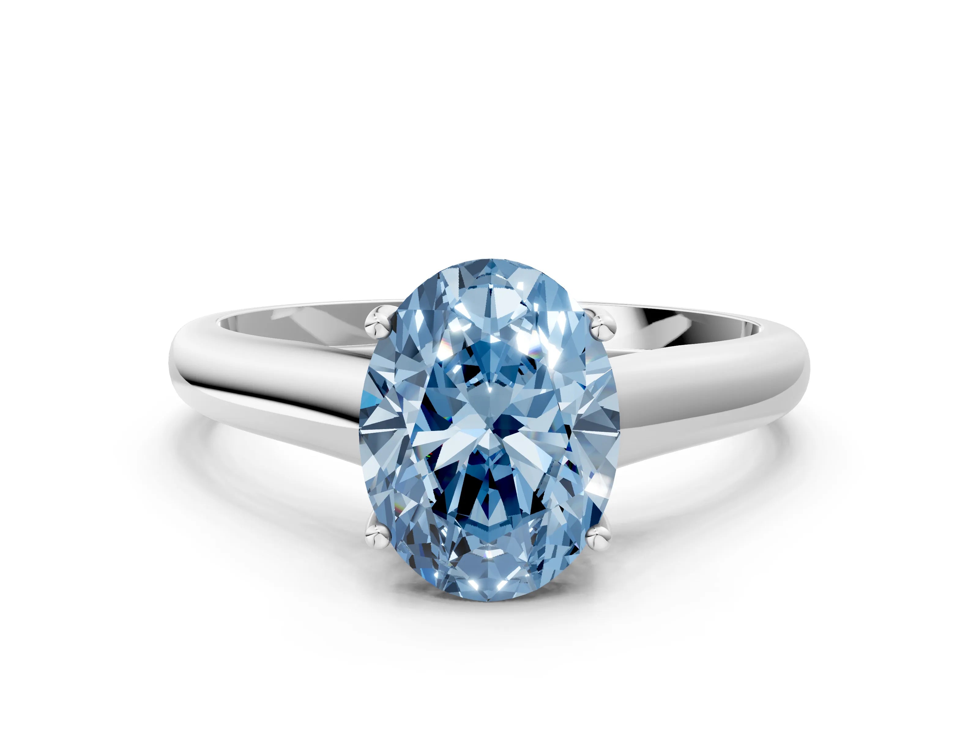 White gold Fancy Blue Oval Cut Cut Diamond Solitaire Engagement Ring with Tapered Plain Band and Four-Prong Setting_12