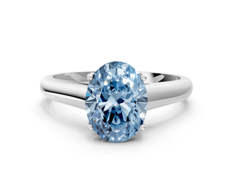 White gold Fancy Blue Oval Cut Cut Diamond Solitaire Engagement Ring with Tapered Plain Band and Four-Prong Setting_12