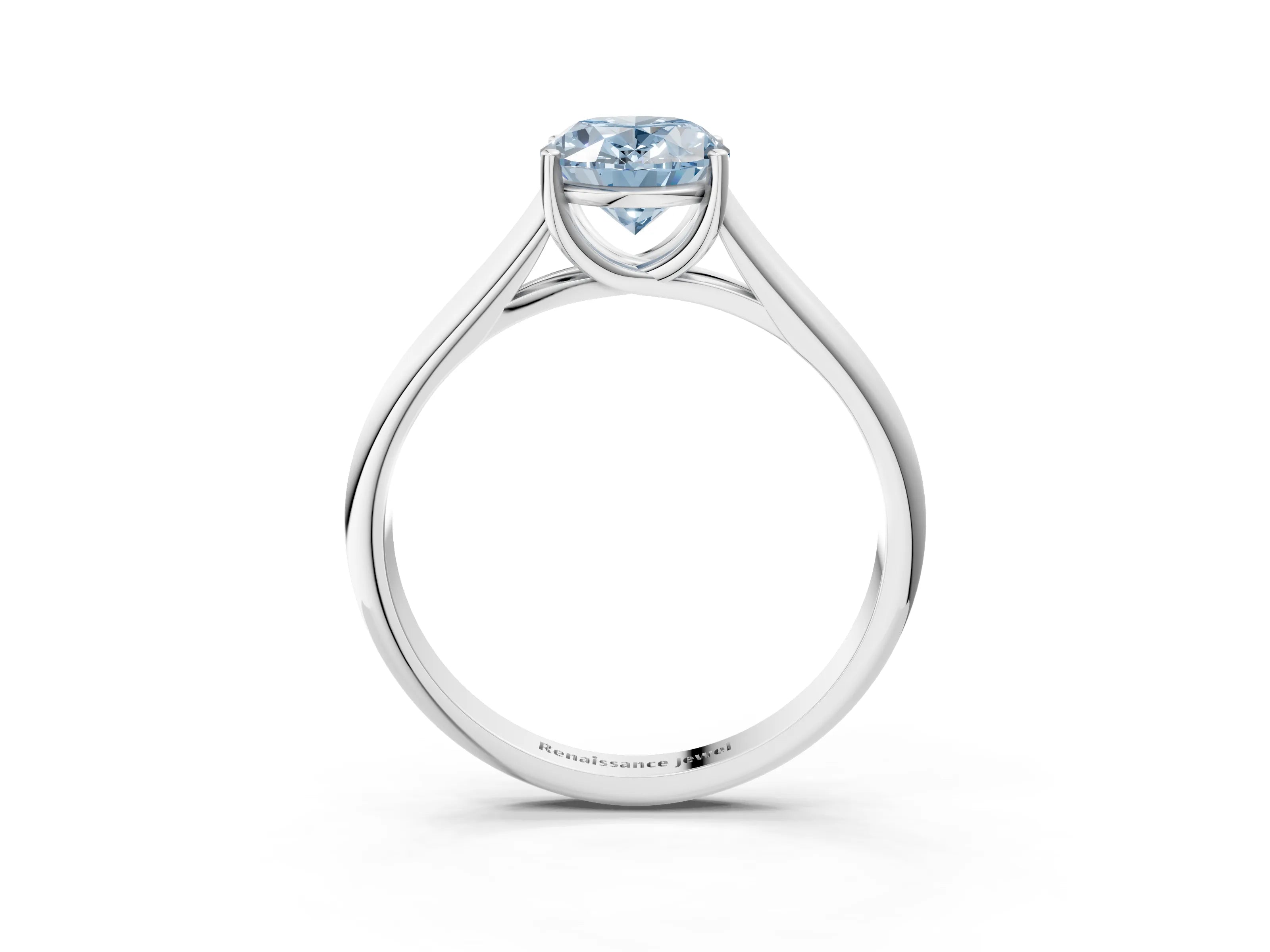 White gold Fancy Blue Oval Cut Cut Diamond Solitaire Engagement Ring with Tapered Plain Band and Four-Prong Setting_15