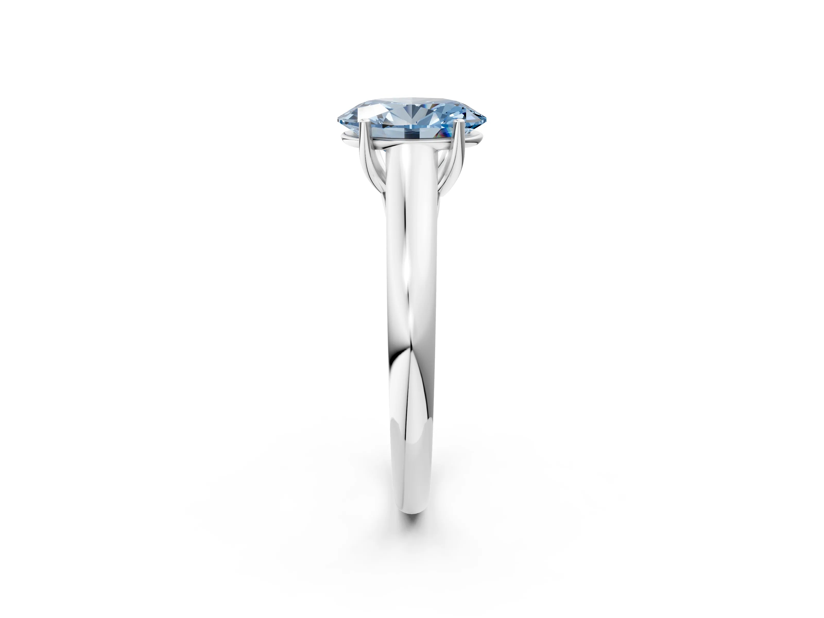 White gold Fancy Blue Oval Cut Cut Diamond Solitaire Engagement Ring with Tapered Plain Band and Four-Prong Setting_2