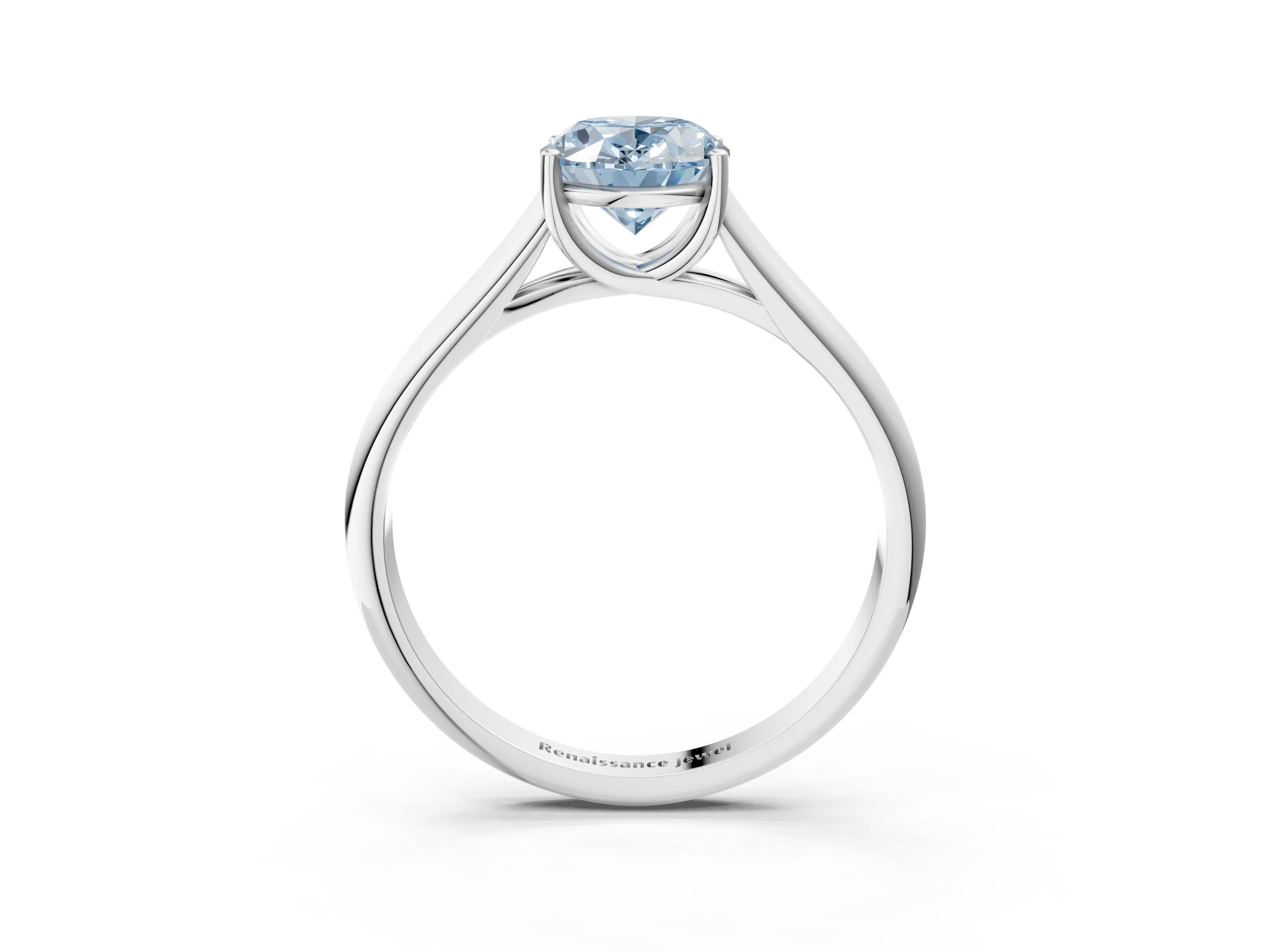 White gold Fancy Blue Oval Cut Cut Diamond Solitaire Engagement Ring with Tapered Plain Band and Four-Prong Setting_3