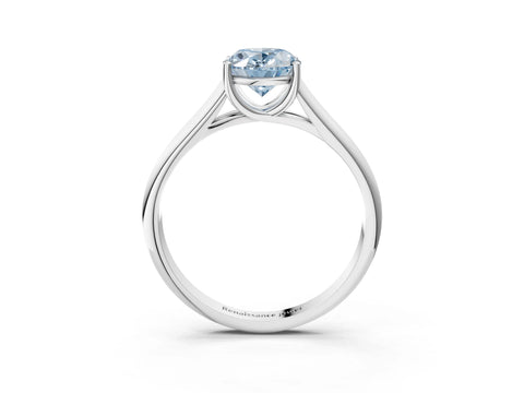 White gold Fancy Blue Oval Cut Cut Diamond Solitaire Engagement Ring with Tapered Plain Band and Four-Prong Setting_3