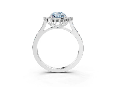 White gold Fancy Blue Oval Cut Cut Diamond Sunburst Halo Engagement Ring with Pavé Band_3
