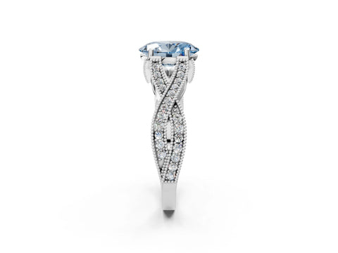 White gold Fancy Blue Oval Cut Cut Diamond Twisted Band with Milgrain Pave Setting and Four-Prong Setting_2