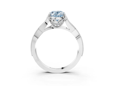 White gold Fancy Blue Oval Cut Cut Diamond Twisted Band with Milgrain Pave Setting and Four-Prong Setting_3