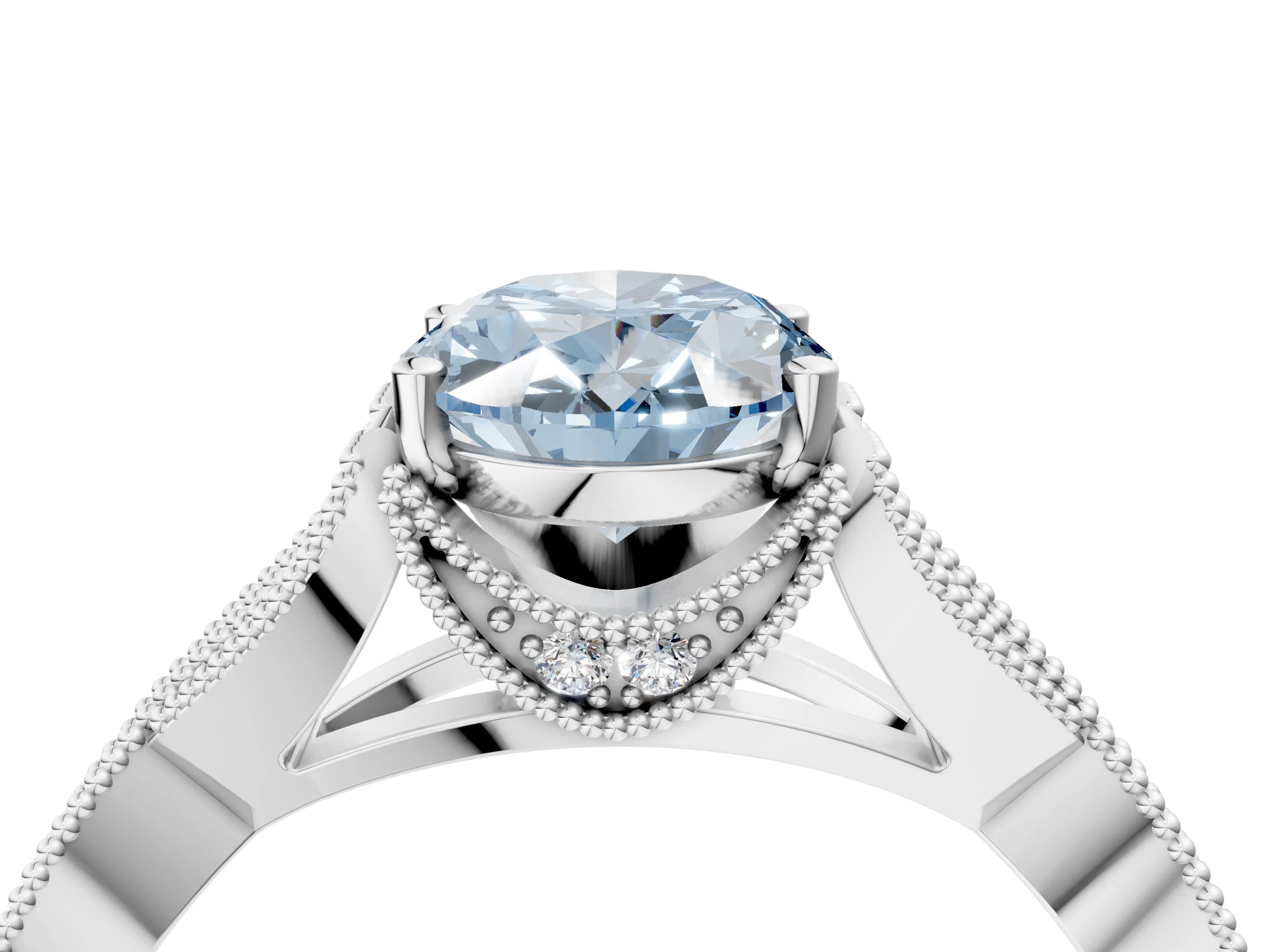 White gold Fancy Blue Oval Cut Cut Diamond Twisted Band with Milgrain Pave Setting and Four-Prong Setting_4