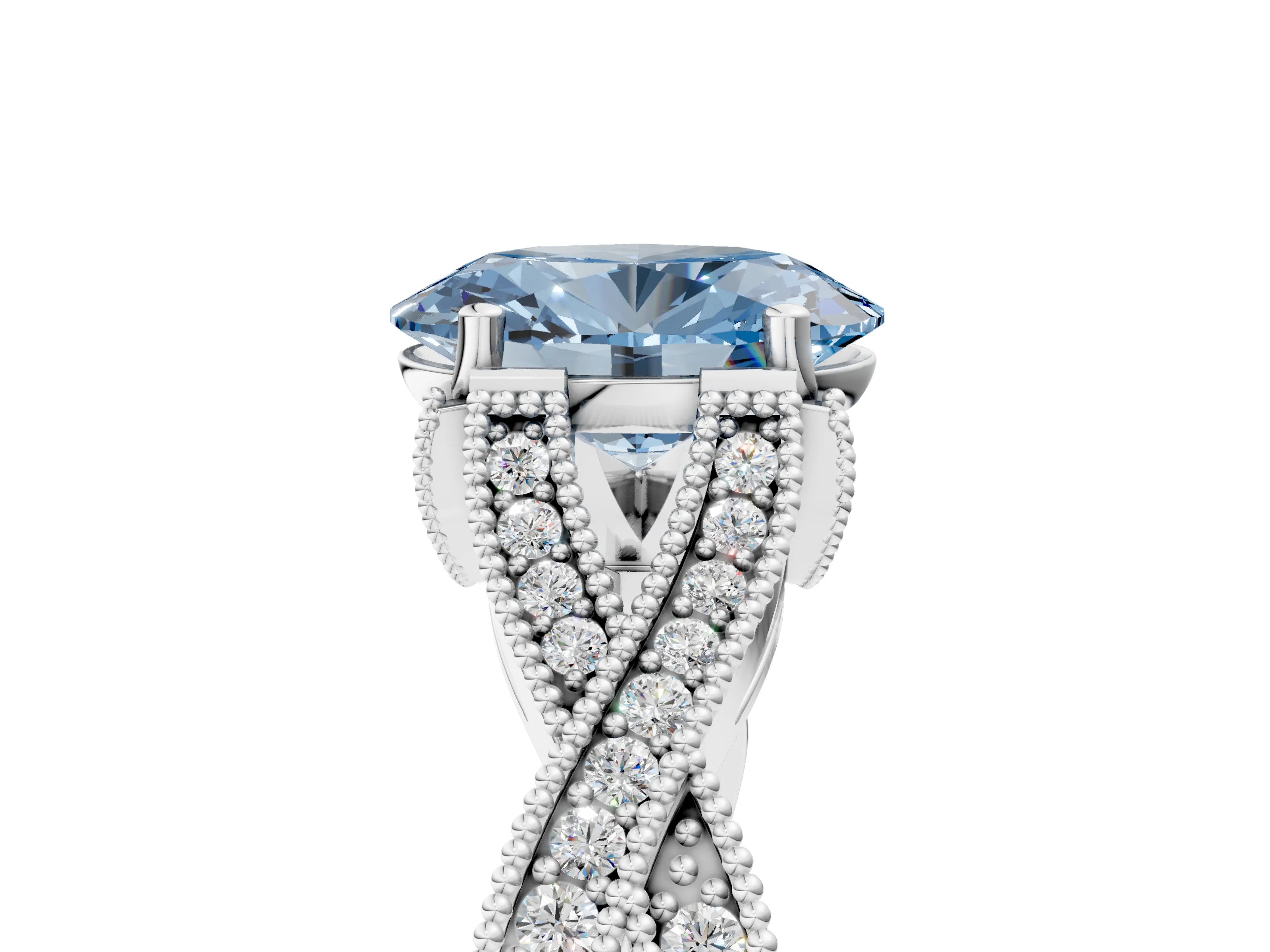 White gold Fancy Blue Oval Cut Cut Diamond Twisted Band with Milgrain Pave Setting and Four-Prong Setting_5