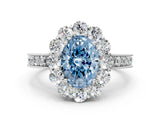 White gold Fancy Blue Oval Cut Cut Halo Diamond Pavé Engagement Ring with Milgrain Detailing_12
