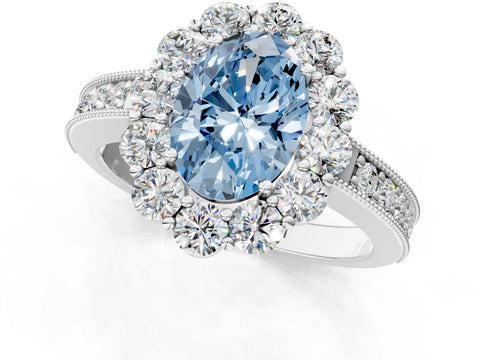 White gold Fancy Blue Oval Cut Cut Halo Diamond Pavé Engagement Ring with Milgrain Detailing_13