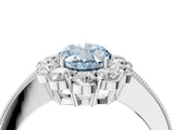 White gold Fancy Blue Oval Cut Cut Halo Diamond Pavé Engagement Ring with Milgrain Detailing_16
