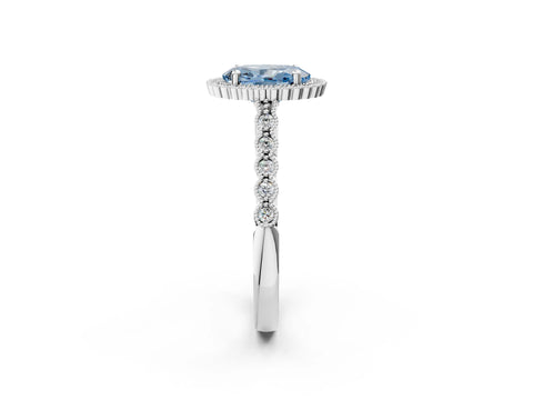 White gold Fancy Blue Oval Cut Cut Halo Pavé Solitaire Ring with Milgrain Band_14