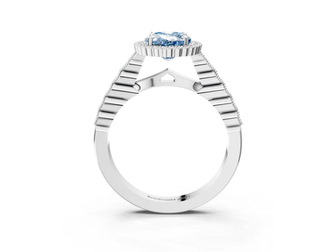 White gold Fancy Blue Oval Cut Cut Halo Pavé Solitaire Ring with Milgrain Band_15