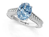 White gold Fancy Blue Oval Cut Cut Pave Band Milgrain Solitaire Ring_1