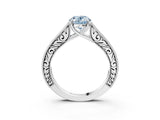 White gold Fancy Blue Oval Cut Cut Pave Band Milgrain Solitaire Ring_3