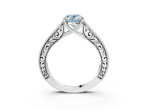 White gold Fancy Blue Oval Cut Cut Pave Band Milgrain Solitaire Ring_3