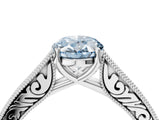 White gold Fancy Blue Oval Cut Cut Pave Band Milgrain Solitaire Ring_4