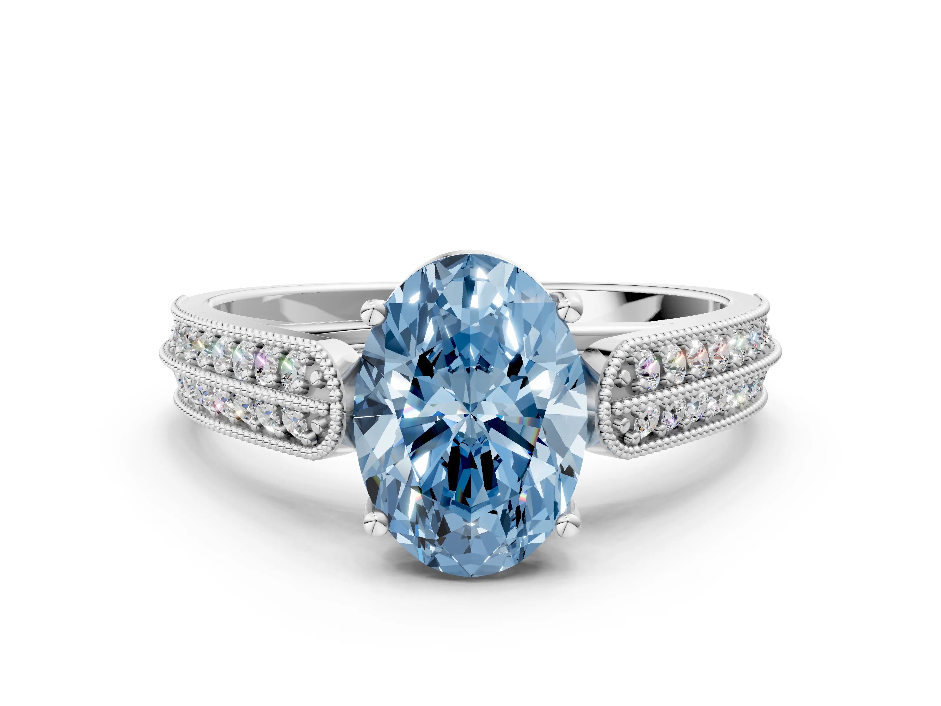 White gold Fancy Blue Oval Cut Cut Pave Split Shank Engagement Ring with Four-Prong Setting_12