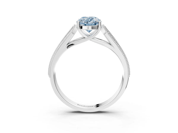 Platinum Fancy Blue Oval Cut Cut Pave Split Shank Engagement Ring with Four-Prong Setting
