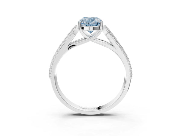 Platinum Fancy Blue Oval Cut Cut Pave Split Shank Engagement Ring with Four-Prong Setting