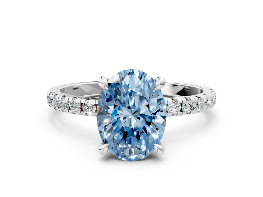 White gold Fancy Blue Oval Cut Diamond Brilliant Solitaire Ring with Pavé Band and Four-Prong Setting_24