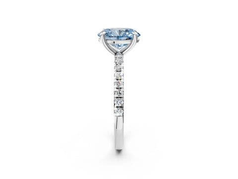 White gold Fancy Blue Oval Cut Diamond Brilliant Solitaire Ring with Pavé Band and Four-Prong Setting_2