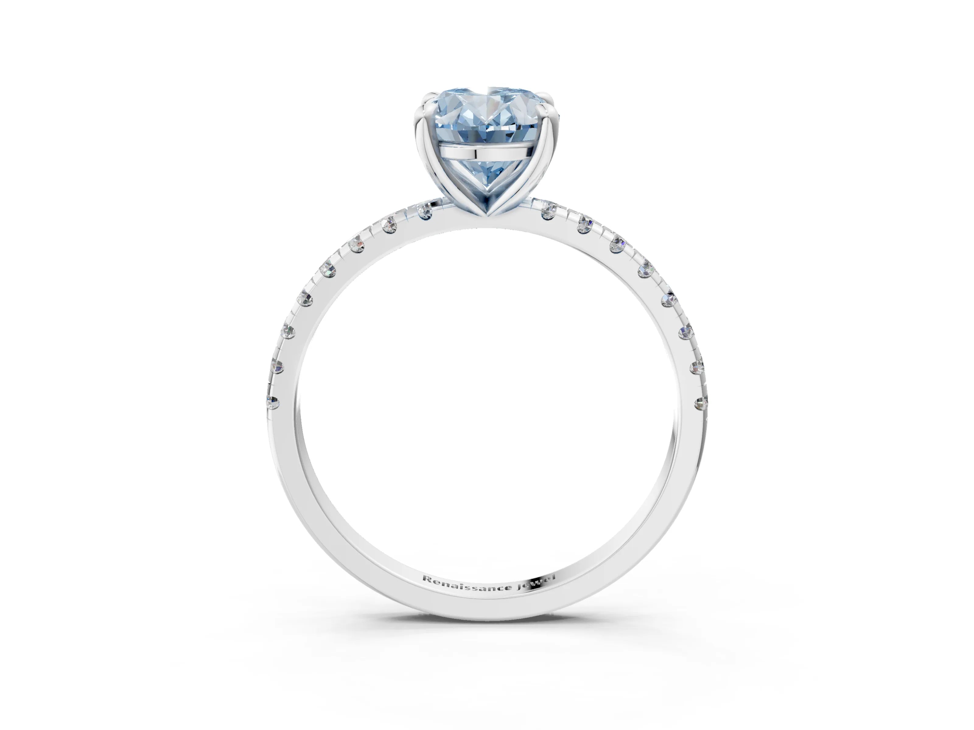 White gold Fancy Blue Oval Cut Diamond Brilliant Solitaire Ring with Pavé Band and Four-Prong Setting_3