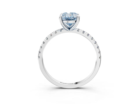 White gold Fancy Blue Oval Cut Diamond Brilliant Solitaire Ring with Pavé Band and Four-Prong Setting_3
