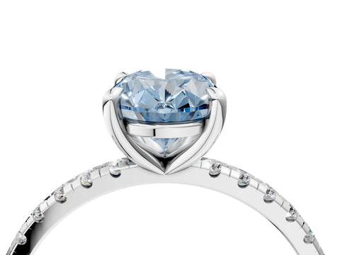 White gold Fancy Blue Oval Cut Diamond Brilliant Solitaire Ring with Pavé Band and Four-Prong Setting_4