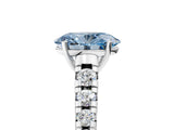 White gold Fancy Blue Oval Cut Diamond Cathedral Solitaire Ring with Round  Pavé Band_211