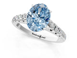 White gold Fancy Blue Oval Cut Diamond Cathedral Solitaire Ring with Round  Pavé Band_211