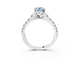 White gold Fancy Blue Oval Cut Diamond Cathedral Solitaire Ring with Round  Pavé Band_213