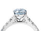 White gold Fancy Blue Oval Cut Diamond Cathedral Solitaire Ring with Round  Pavé Band_214