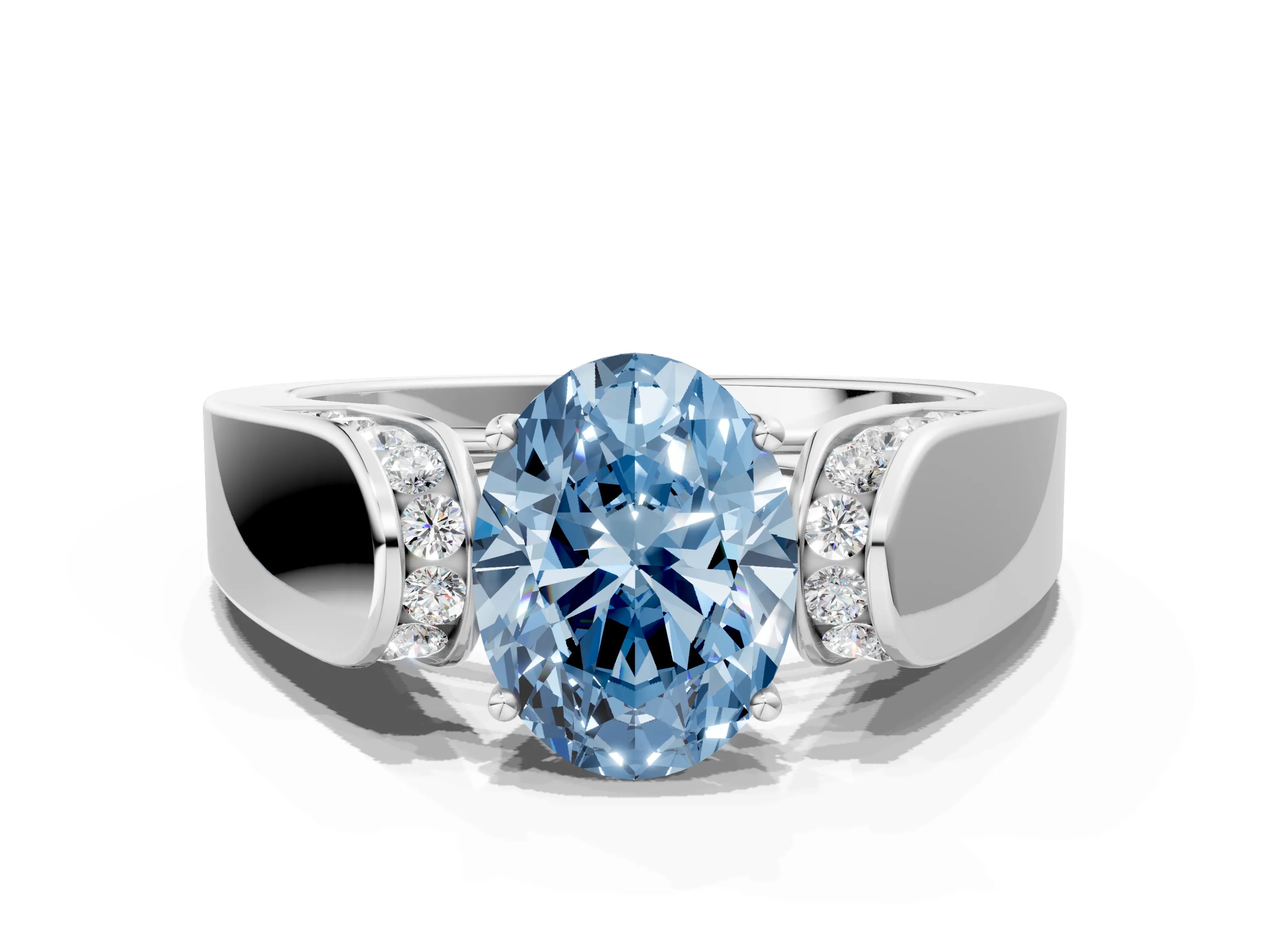 White gold Fancy Blue Oval Cut Diamond Channel Set Solitaire Ring with Four-Prong Setting_55