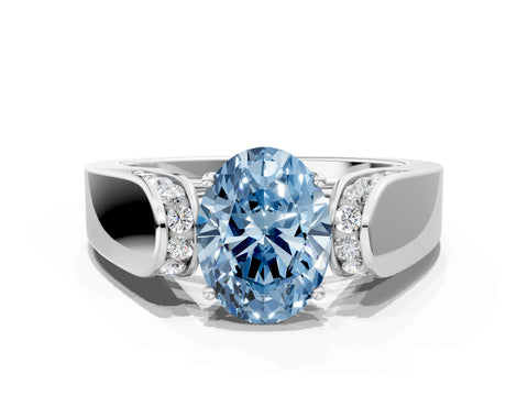 White gold Fancy Blue Oval Cut Diamond Channel Set Solitaire Ring with Four-Prong Setting_55