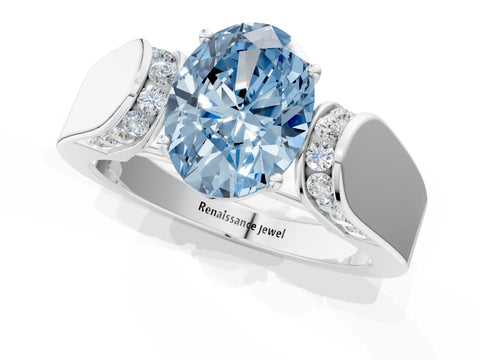 White gold Fancy Blue Oval Cut Diamond Channel Set Solitaire Ring with Four-Prong Setting_56