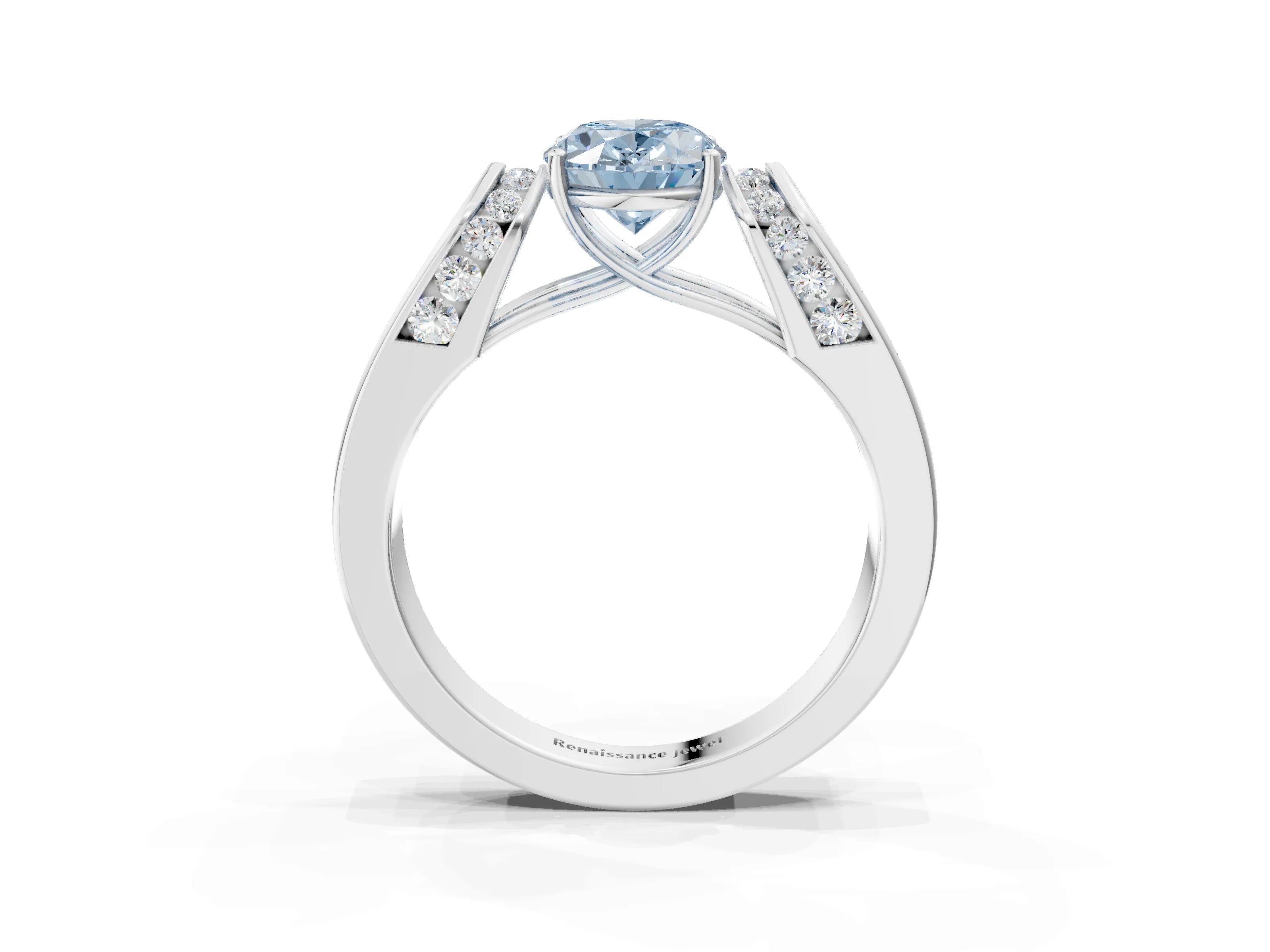 White gold Fancy Blue Oval Cut Diamond Channel Set Solitaire Ring with Four-Prong Setting_58