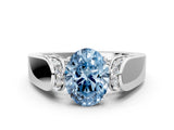 White gold Fancy Blue Oval Cut Diamond Channel Set Solitaire Ring with Four-Prong Setting_79