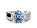 White gold Fancy Blue Oval Cut Diamond Channel Set Solitaire Ring with Four-Prong Setting_86